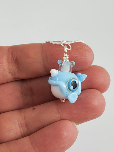 Smirky Narwhal Hand Sculpted Glass Pendant